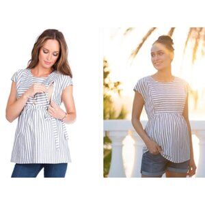 Seraphine Cotton Stripe Maternity & Nursing Top SZ 10